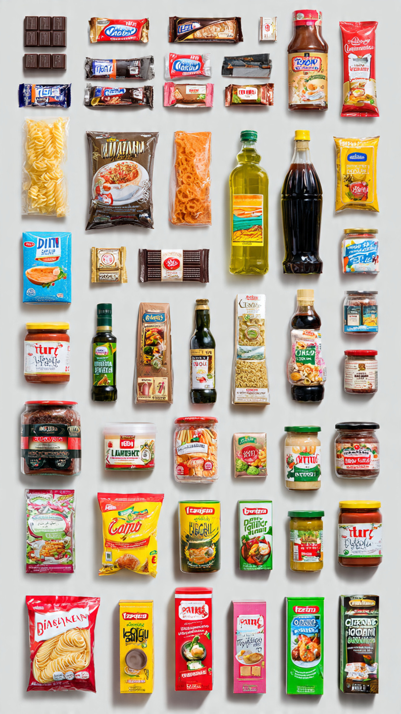 Turkish packaged food products including pasta, olive oil, chocolate and canned goods