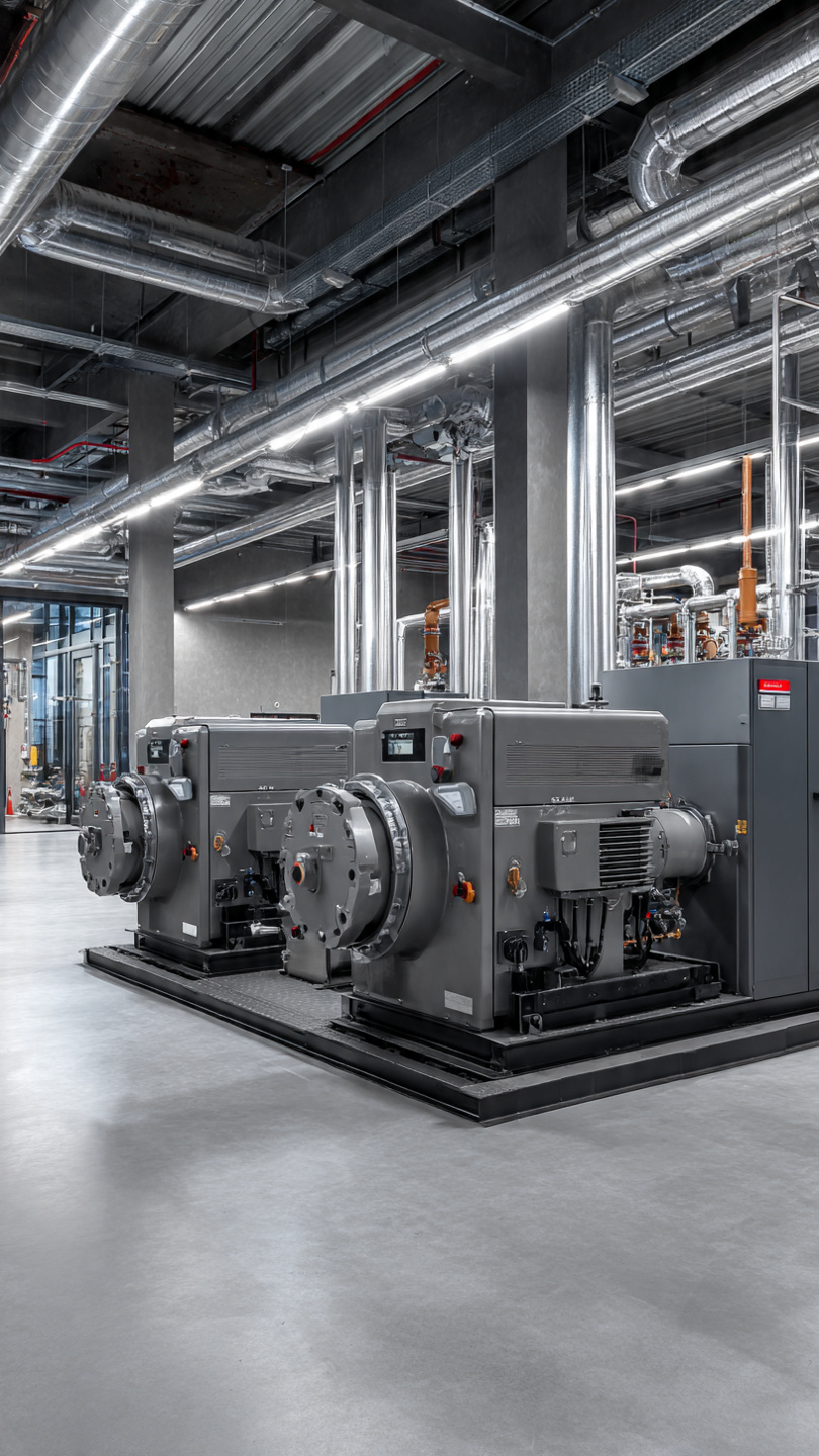 Industrial boilers and heating systems installed in a modern plant room