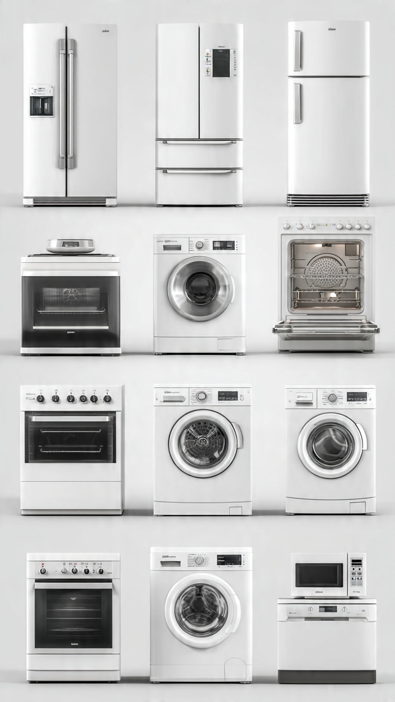 Refrigerator, washing machine, oven, microwave and small kitchen appliances